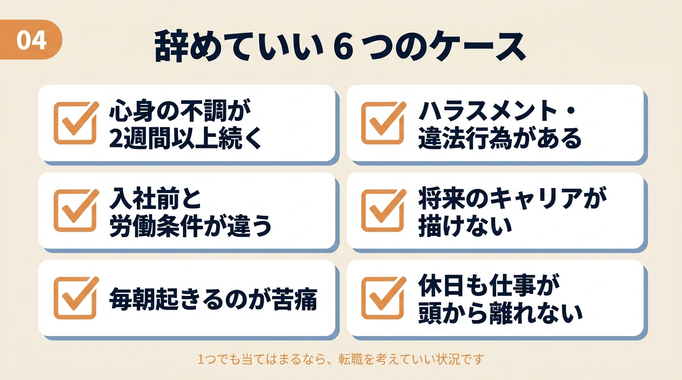 新卒でも仕事を辞めていい6つのケースの図解