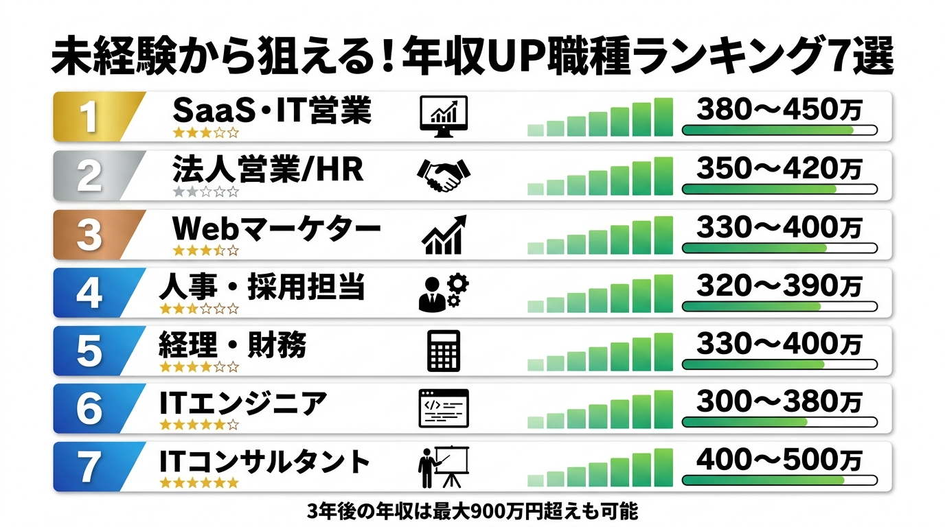 未経験から狙える年収UP職種ランキング7選 インフォグラフィック