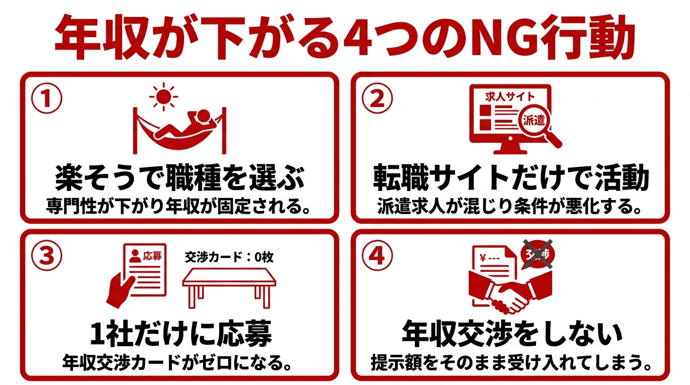 年収が下がる4つのNG行動