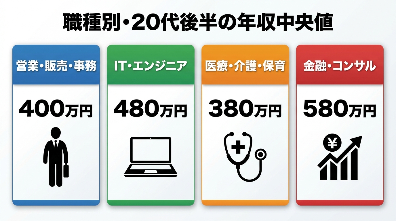 職種別・20代後半の年収中央値