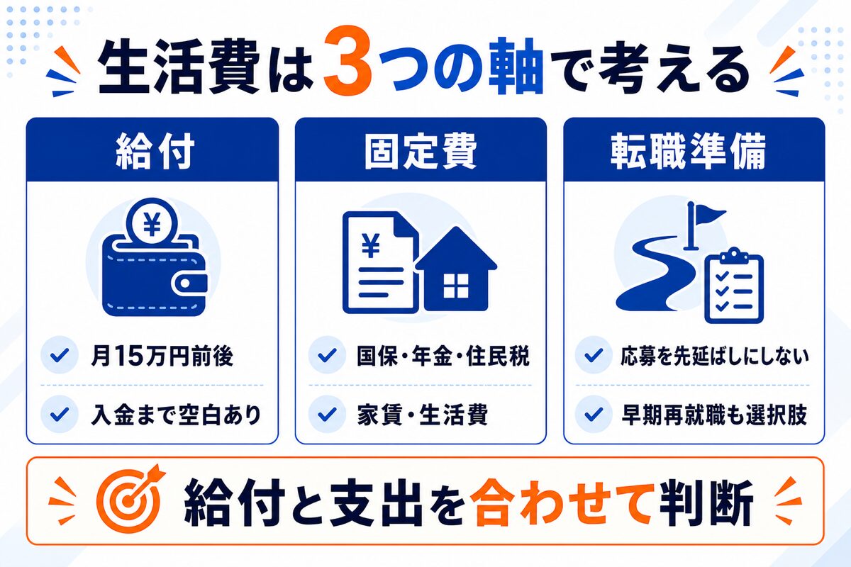 退職後の生活費と失業給付金の関係図解