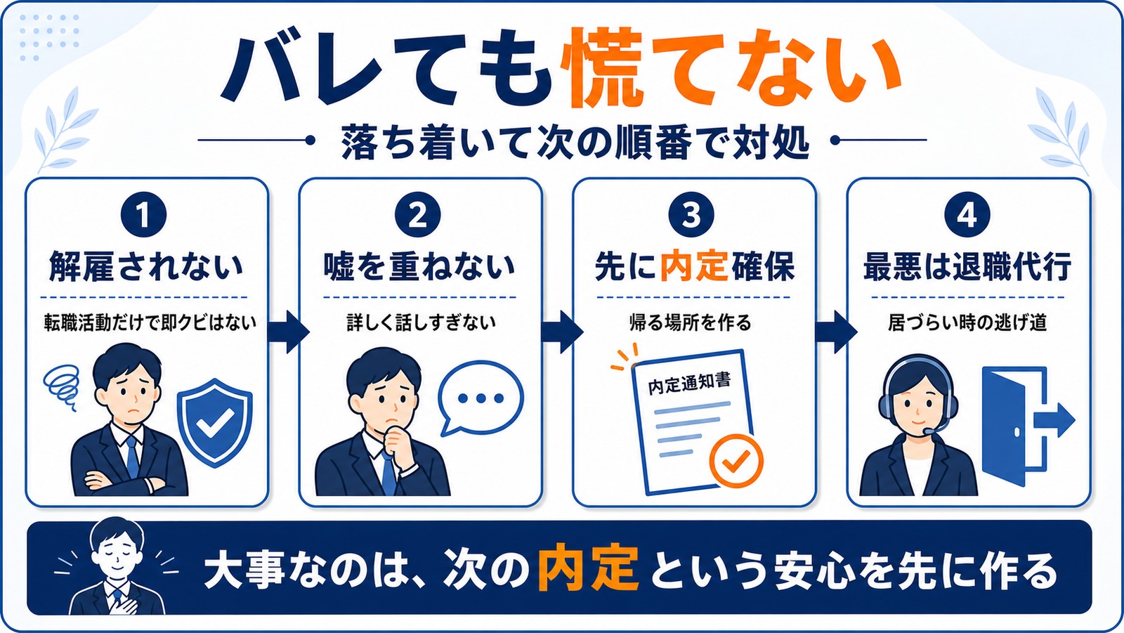 会社にバレたときの落ち着いた対処法を示す図