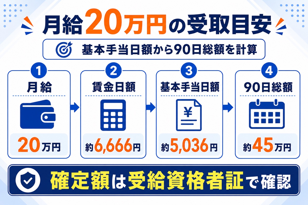 失業給付金の月給別受取額早見表