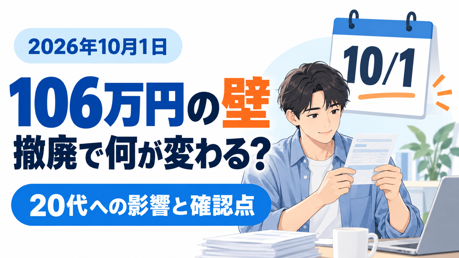 106万円の壁の撤廃で何が変わるか、20代への影響と確認点を伝える記事の表紙。