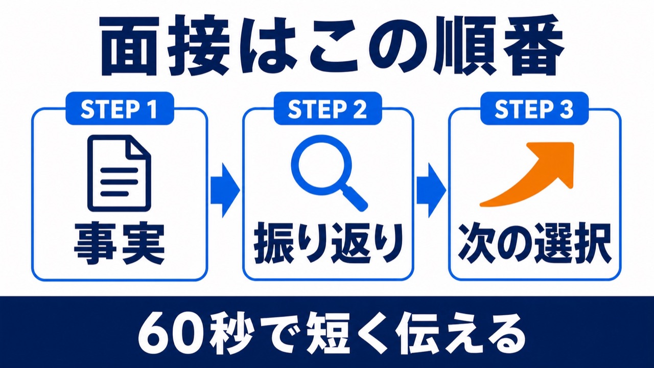 企業面接で退職理由を事実、振り返り、次の選択の順に話す
